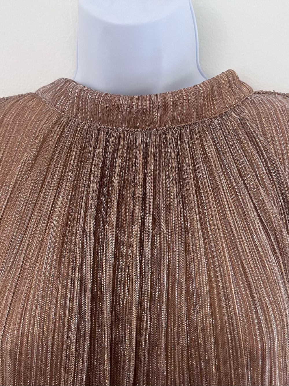 ELOQUII Rose Gold Metallic Plissé Shimmer Midi Autumn Wedding Guest Dress SZ 22 - Picture 4 of 15